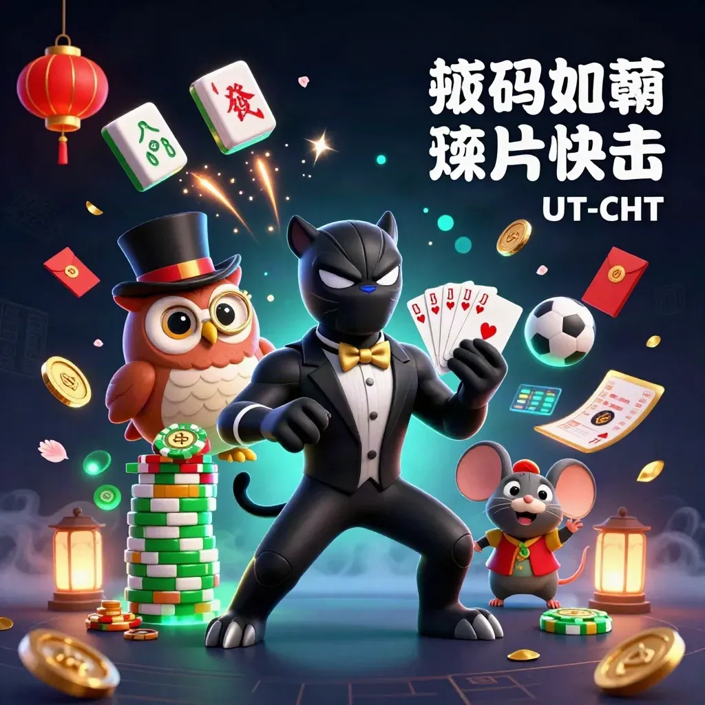 Panther, owl, and mouse amid neon casino props, sports balls, and glowing luxe effects.